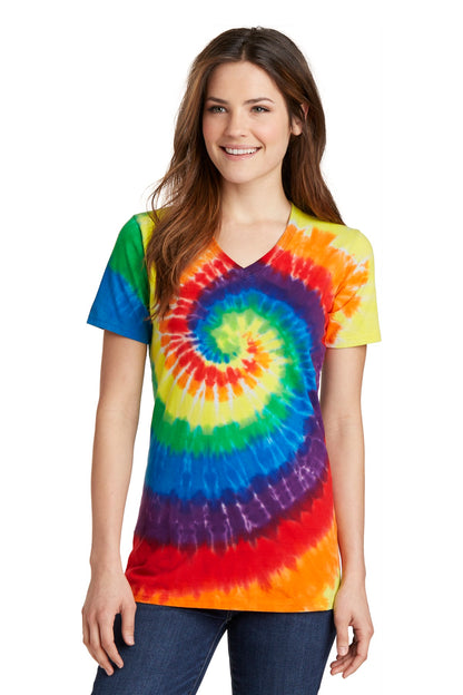 Port & Company Women's Tie-Dye V-Neck Tee.  LPC147V Rainbow