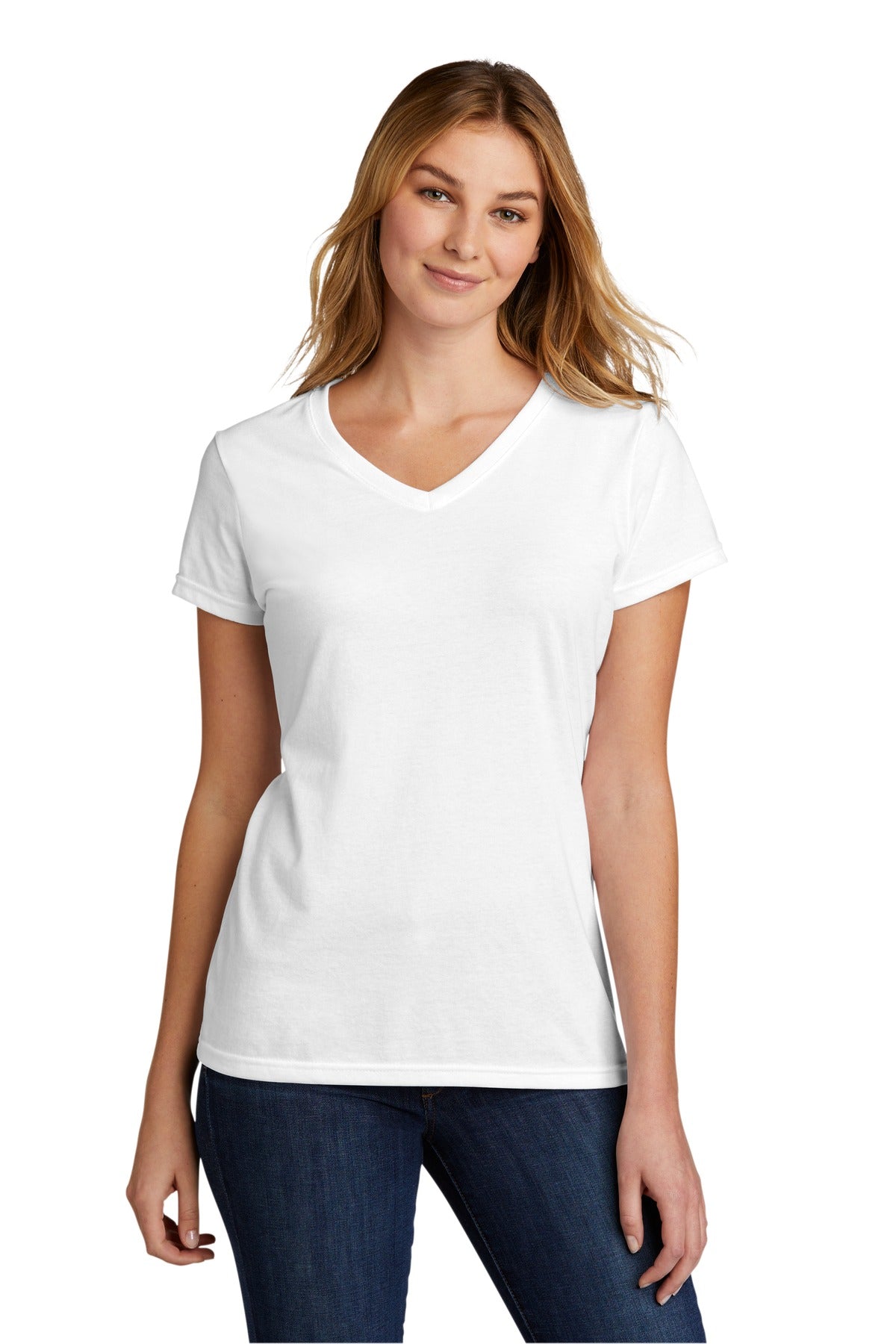 Port & Company  Women's Tri-Blend V-Neck Tee. LPC330V White