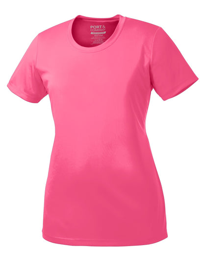 Port & Company Women's Performance Tee. LPC380 Neon Pink