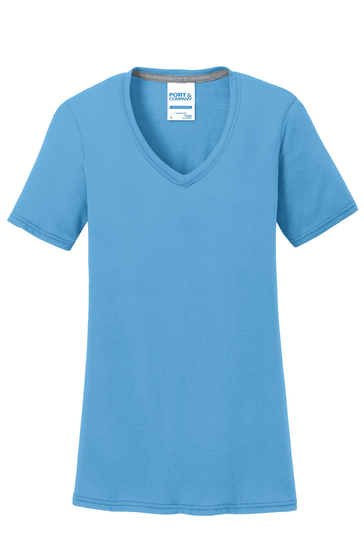 Port & Company Women's Performance Blend V-Neck Tee. LPC381V Aquatic Blue