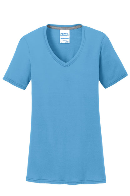 Port & Company Women's Performance Blend V-Neck Tee. LPC381V Aquatic Blue
