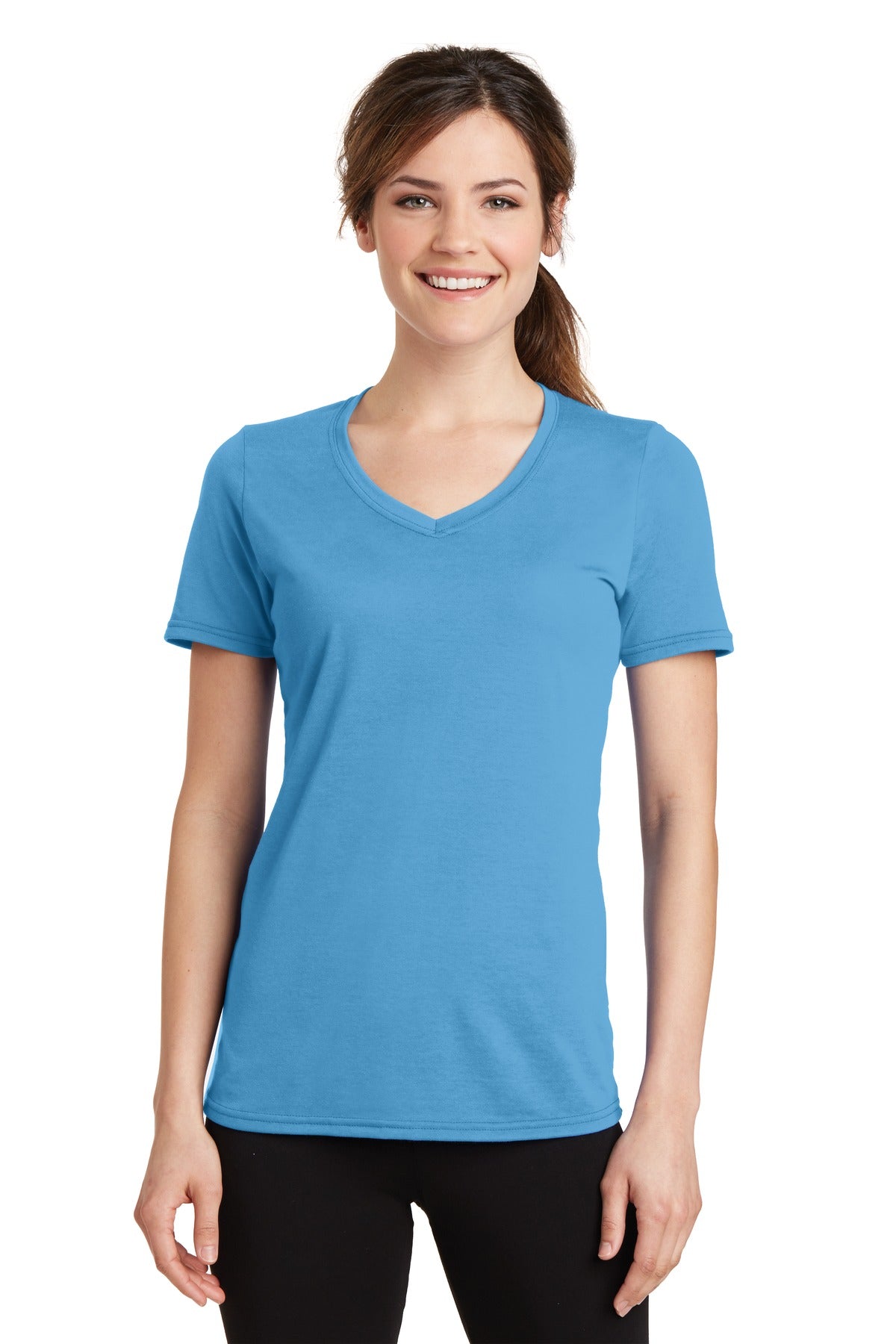 Port & Company Women's Performance Blend V-Neck Tee. LPC381V Aquatic Blue
