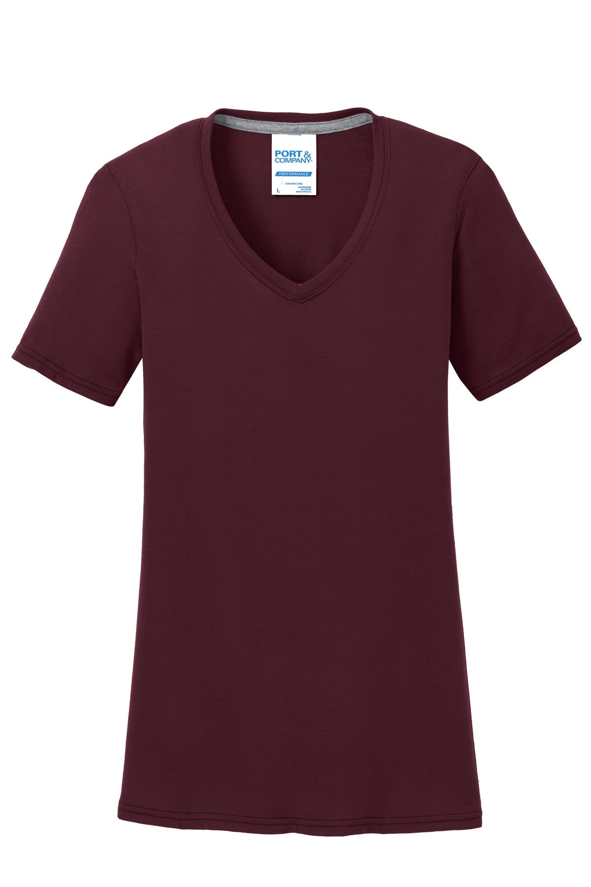 Port & Company Women's Performance Blend V-Neck Tee. LPC381V Athletic Maroon