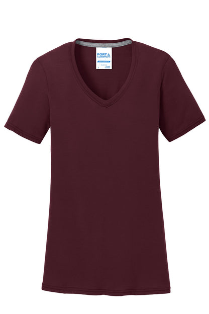 Port & Company Women's Performance Blend V-Neck Tee. LPC381V Athletic Maroon