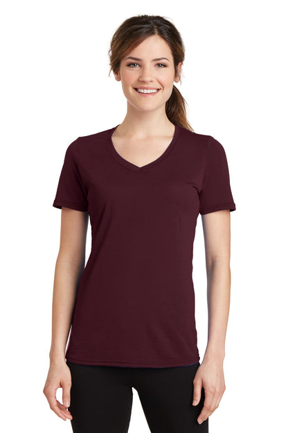 Port & Company Women's Performance Blend V-Neck Tee. LPC381V Athletic Maroon