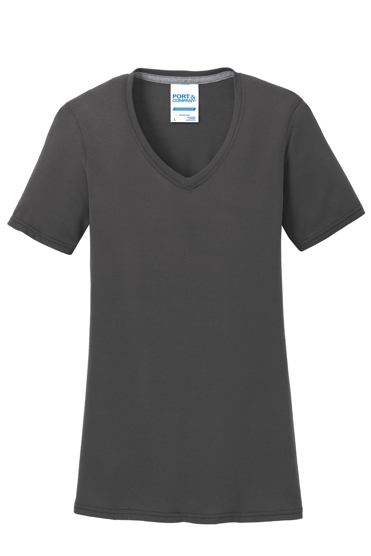 Port & Company Women's Performance Blend V-Neck Tee. LPC381V Charcoal