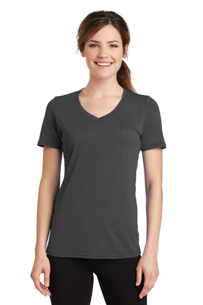 Port & Company Women's Performance Blend V-Neck Tee. LPC381V Charcoal