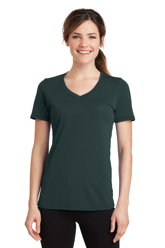 Port & Company Women's Performance Blend V-Neck Tee. LPC381V Dark Green