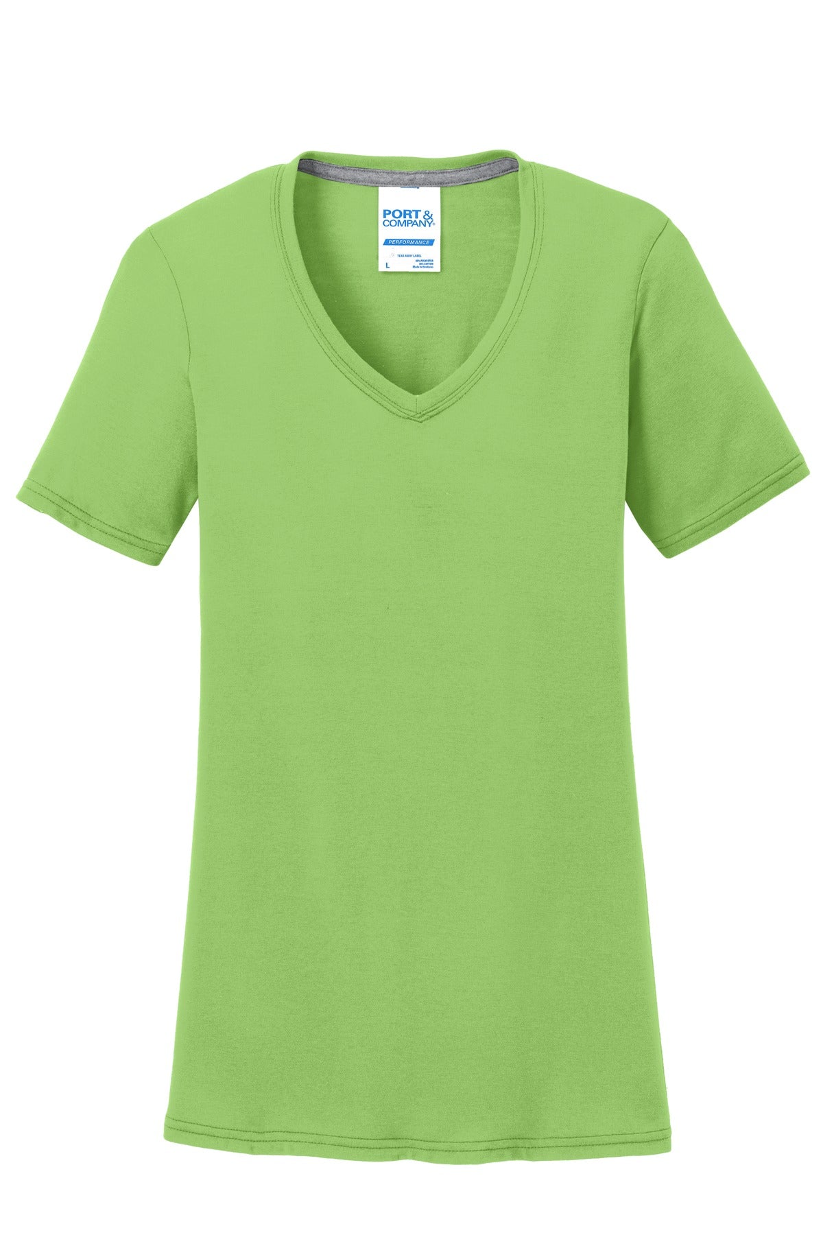 Port & Company Women's Performance Blend V-Neck Tee. LPC381V Lime