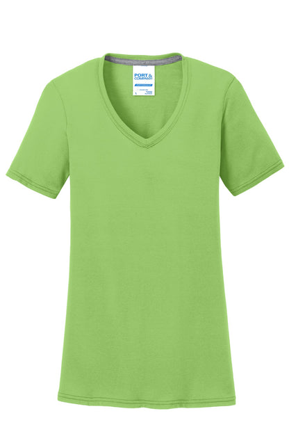 Port & Company Women's Performance Blend V-Neck Tee. LPC381V Lime