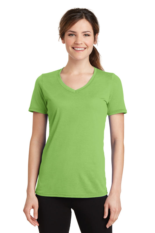 Port & Company Women's Performance Blend V-Neck Tee. LPC381V Lime