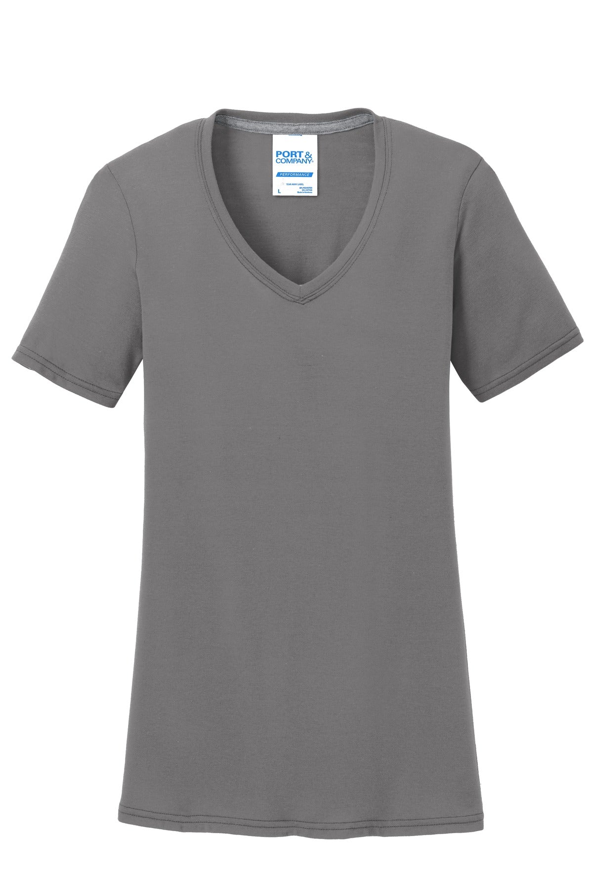 Port & Company Women's Performance Blend V-Neck Tee. LPC381V Medium Grey