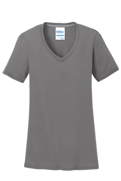 Port & Company Women's Performance Blend V-Neck Tee. LPC381V Medium Grey
