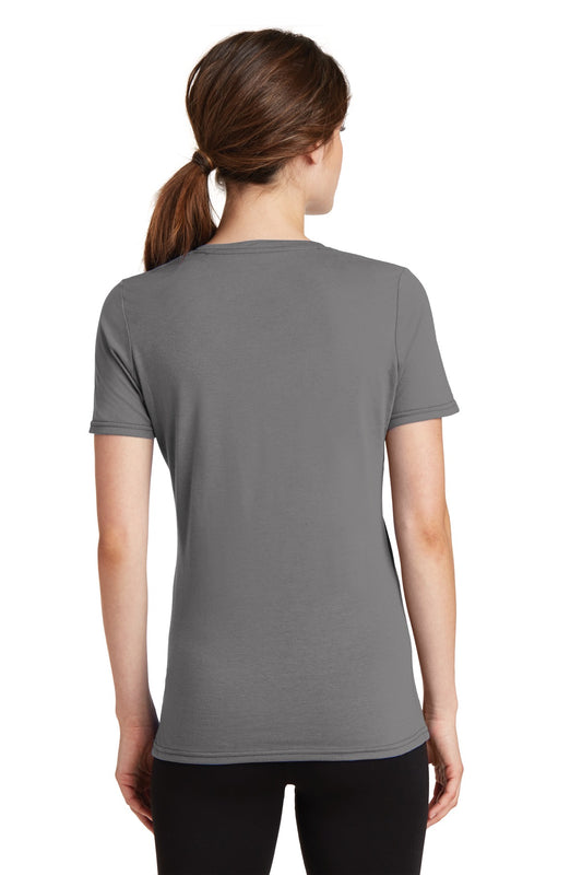 Port & Company Women's Performance Blend V-Neck Tee. LPC381V Medium Grey