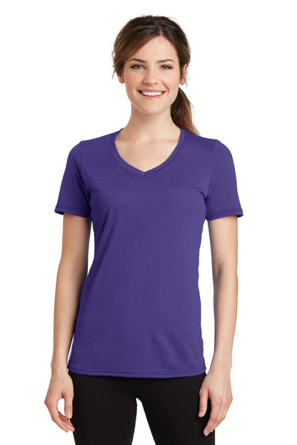 Port & Company Women's Performance Blend V-Neck Tee. LPC381V Purple