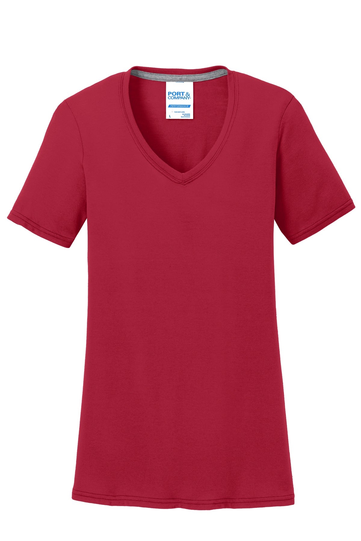 Port & Company Women's Performance Blend V-Neck Tee. LPC381V Red