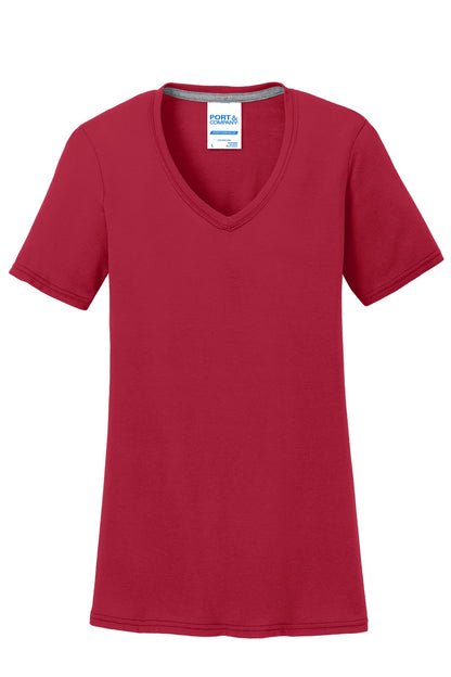 Port & Company Women's Performance Blend V-Neck Tee. LPC381V Red