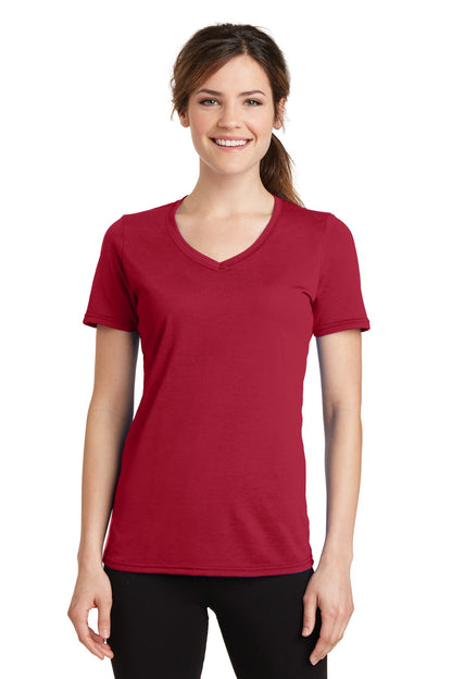 Port & Company Women's Performance Blend V-Neck Tee. LPC381V Red