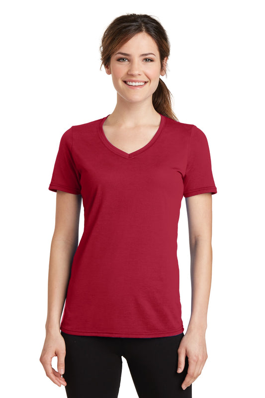 Port & Company Women's Performance Blend V-Neck Tee. LPC381V Red
