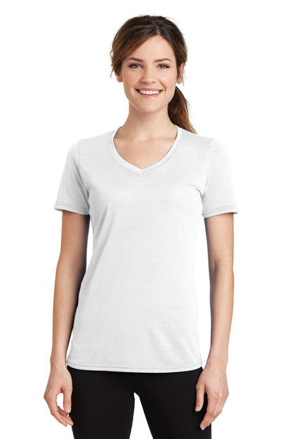 Port & Company Women's Performance Blend V-Neck Tee. LPC381V White