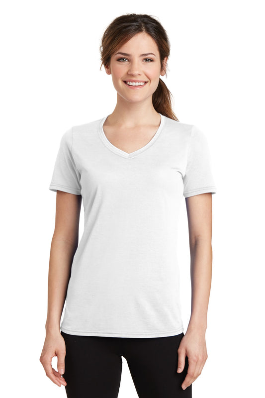 Port & Company Women's Performance Blend V-Neck Tee. LPC381V White