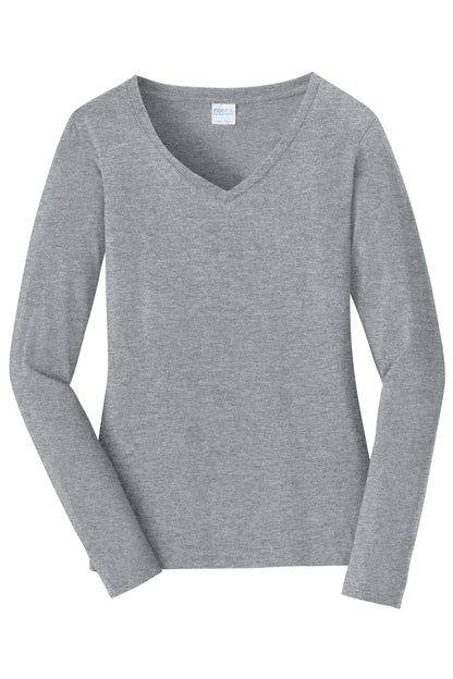 Port & Company Women's Long Sleeve Fan Favorite V-Neck Tee. LPC450VLS Athletic Heather