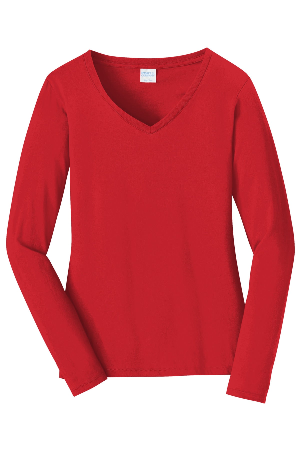 Port & Company Women's Long Sleeve Fan Favorite V-Neck Tee. LPC450VLS Bright Red