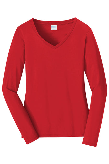 Port & Company Women's Long Sleeve Fan Favorite V-Neck Tee. LPC450VLS Bright Red