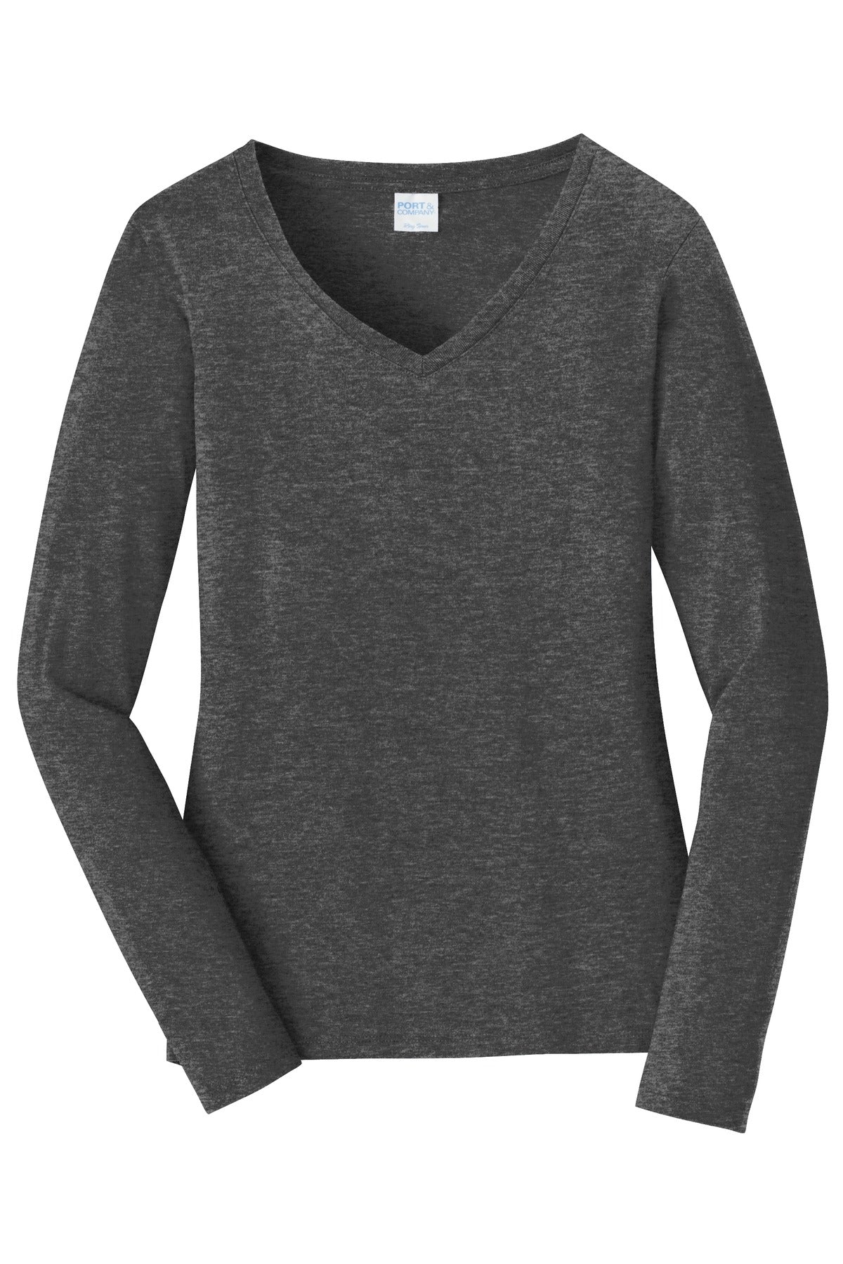 Port & Company Women's Long Sleeve Fan Favorite V-Neck Tee. LPC450VLS Dark Heather Grey