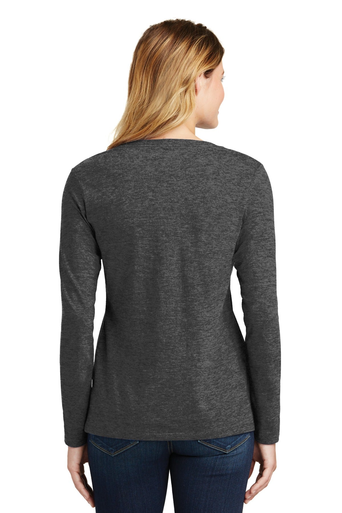 Port & Company Women's Long Sleeve Fan Favorite V-Neck Tee. LPC450VLS Dark Heather Grey