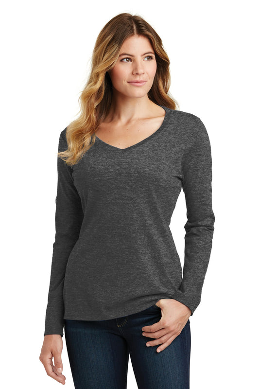 Port & Company Women's Long Sleeve Fan Favorite V-Neck Tee. LPC450VLS Dark Heather Grey
