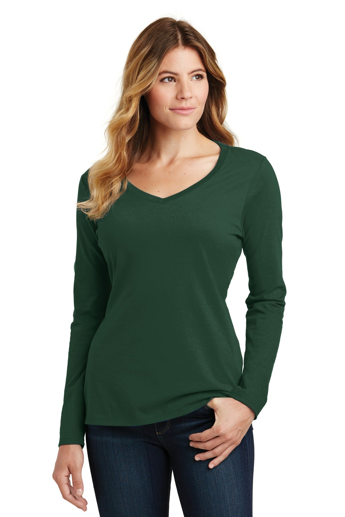 Port & Company Women's Long Sleeve Fan Favorite V-Neck Tee. LPC450VLS Forest Green