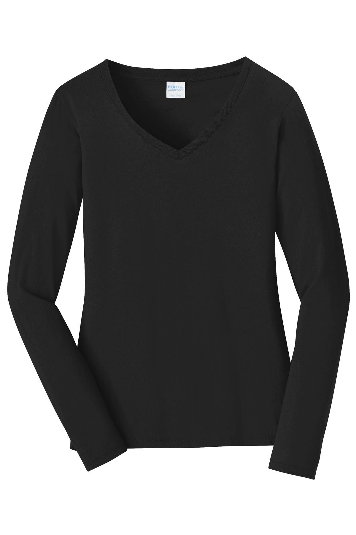 Port & Company Women's Long Sleeve Fan Favorite V-Neck Tee. LPC450VLS Jet Black