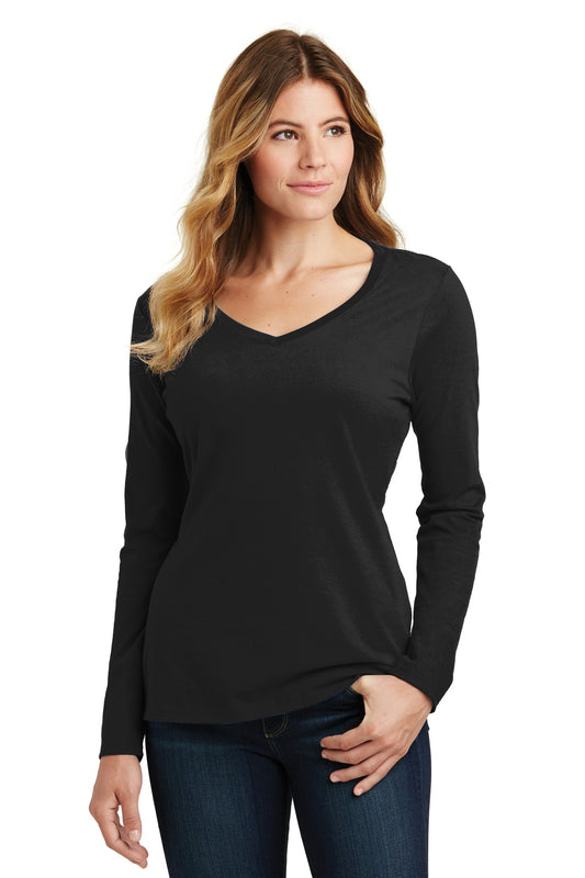 Port & Company Women's Long Sleeve Fan Favorite V-Neck Tee. LPC450VLS Jet Black
