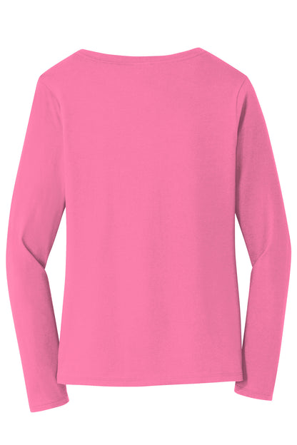 Port & Company Women's Long Sleeve Fan Favorite V-Neck Tee. LPC450VLS New Pink