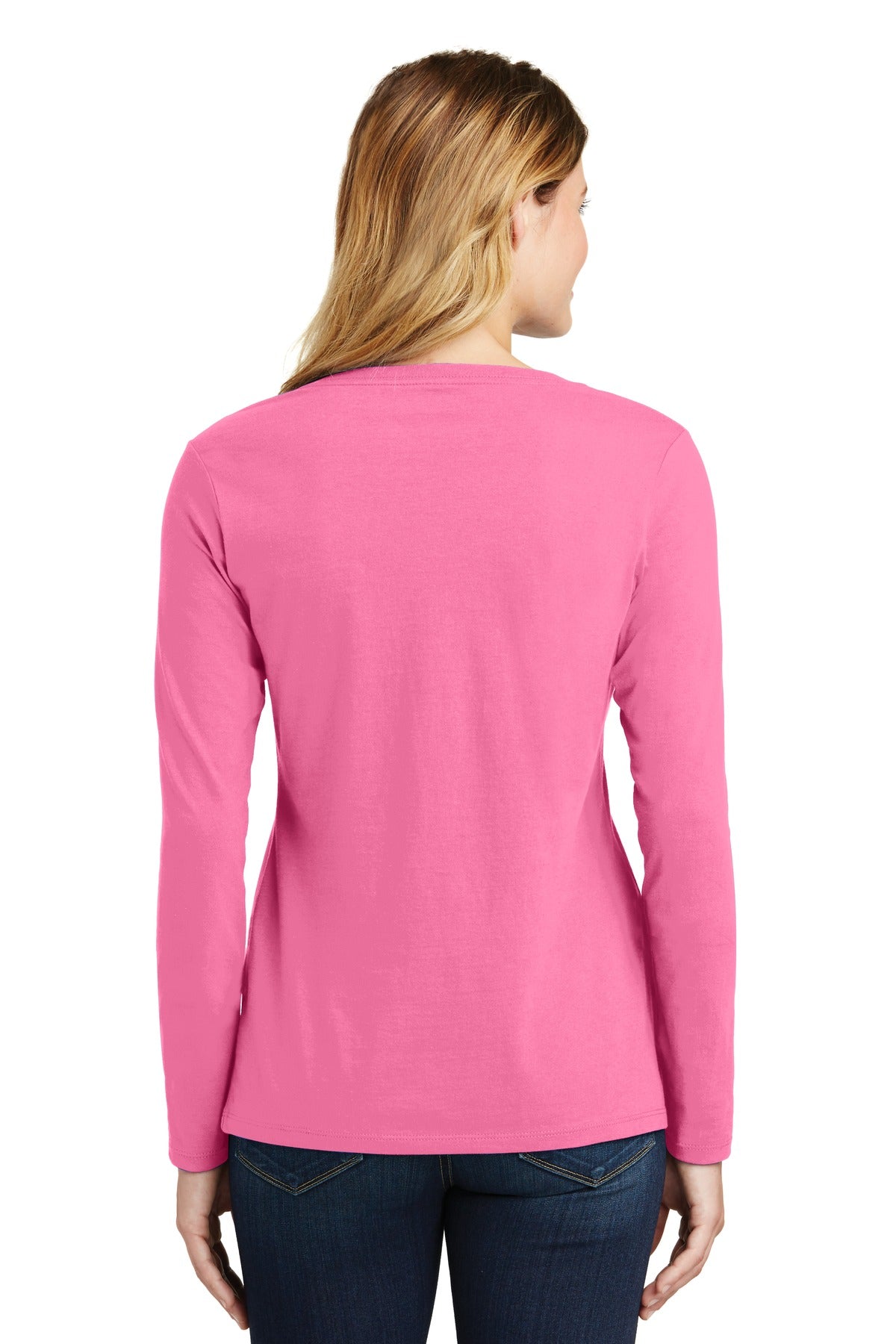 Port & Company Women's Long Sleeve Fan Favorite V-Neck Tee. LPC450VLS New Pink