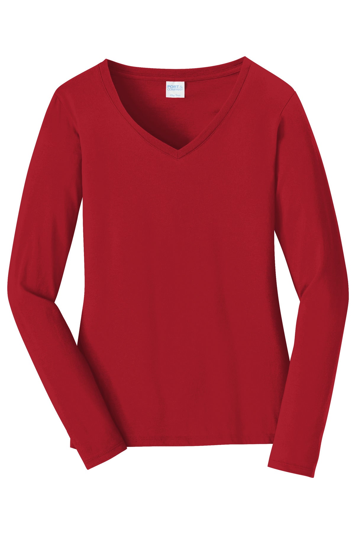 Port & Company Women's Long Sleeve Fan Favorite V-Neck Tee. LPC450VLS Team Cardinal
