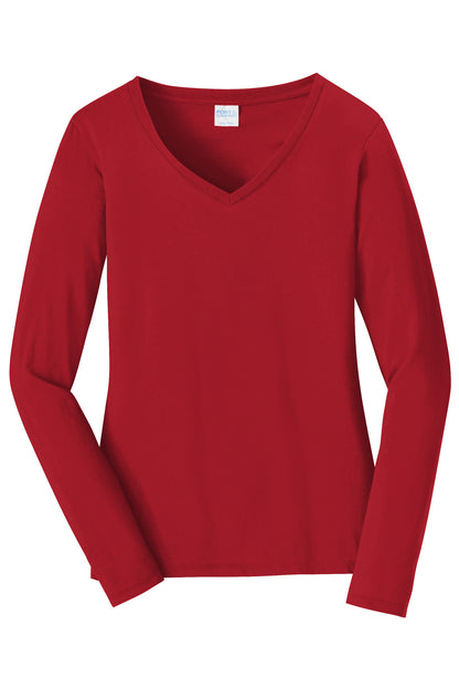 Port & Company Women's Long Sleeve Fan Favorite V-Neck Tee. LPC450VLS Team Cardinal