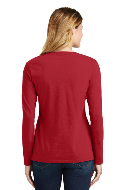 Port & Company Women's Long Sleeve Fan Favorite V-Neck Tee. LPC450VLS Team Cardinal