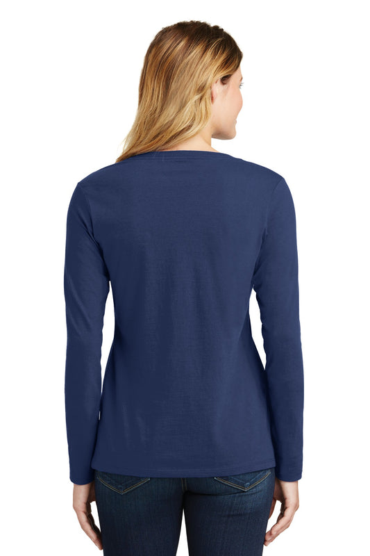 Port & Company Women's Long Sleeve Fan Favorite V-Neck Tee. LPC450VLS Team Navy