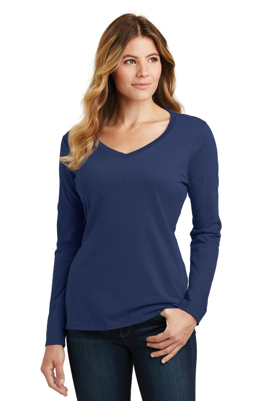 Port & Company Women's Long Sleeve Fan Favorite V-Neck Tee. LPC450VLS Team Navy