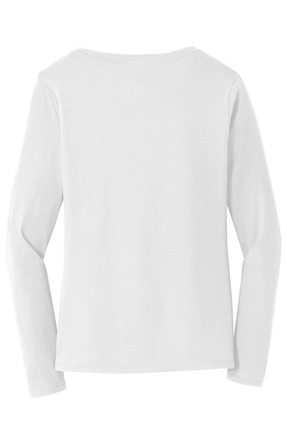 Port & Company Women's Long Sleeve Fan Favorite V-Neck Tee. LPC450VLS White