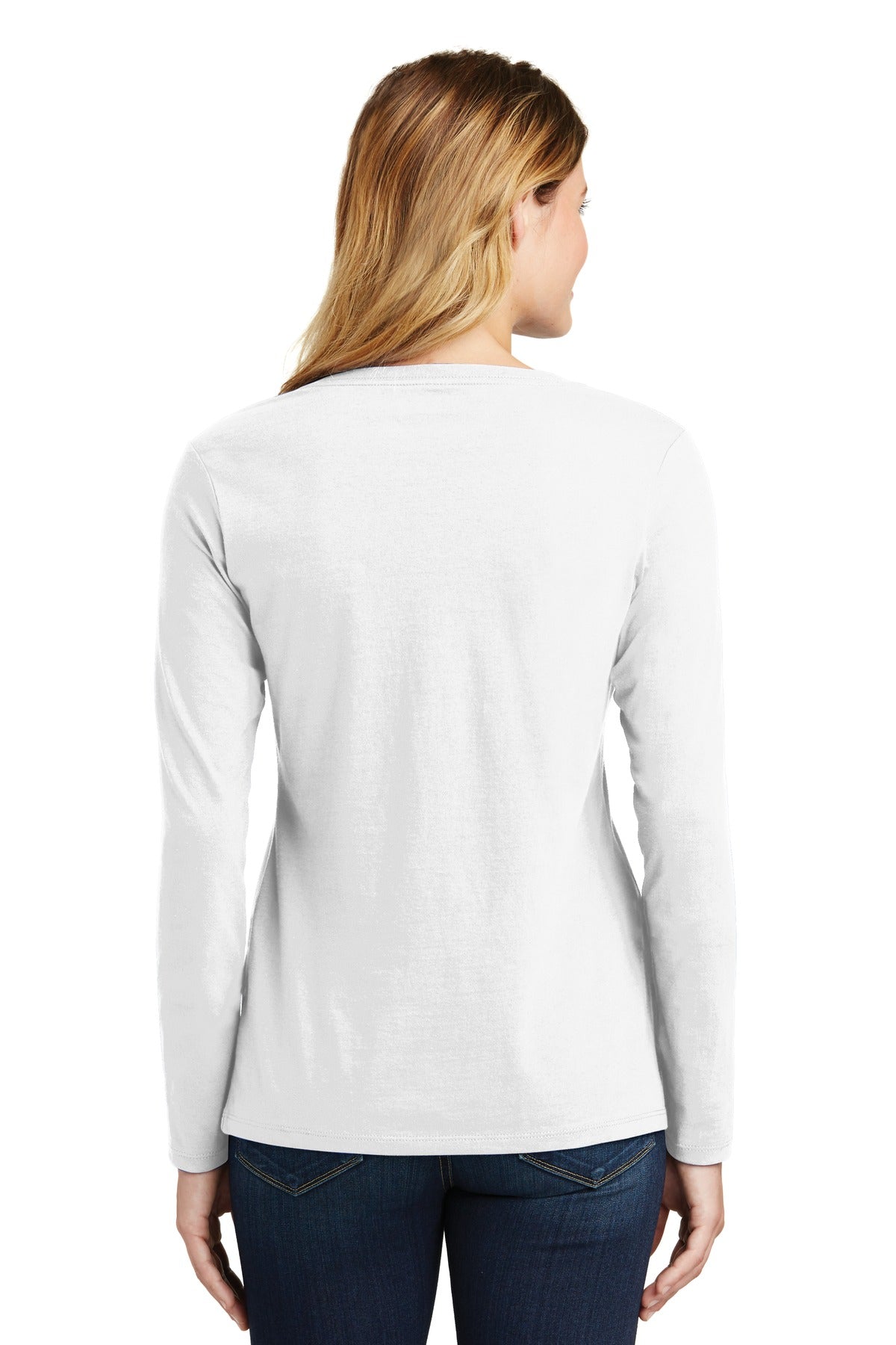 Port & Company Women's Long Sleeve Fan Favorite V-Neck Tee. LPC450VLS White