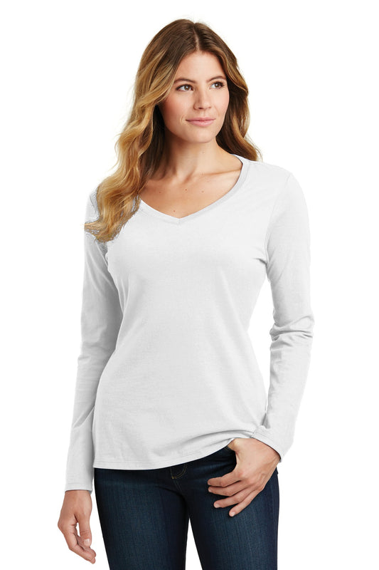 Port & Company Women's Long Sleeve Fan Favorite V-Neck Tee. LPC450VLS White