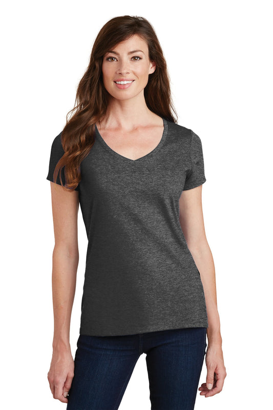 Port & Company Women's Fan Favorite V-Neck Tee. LPC450V Dark Heather Grey
