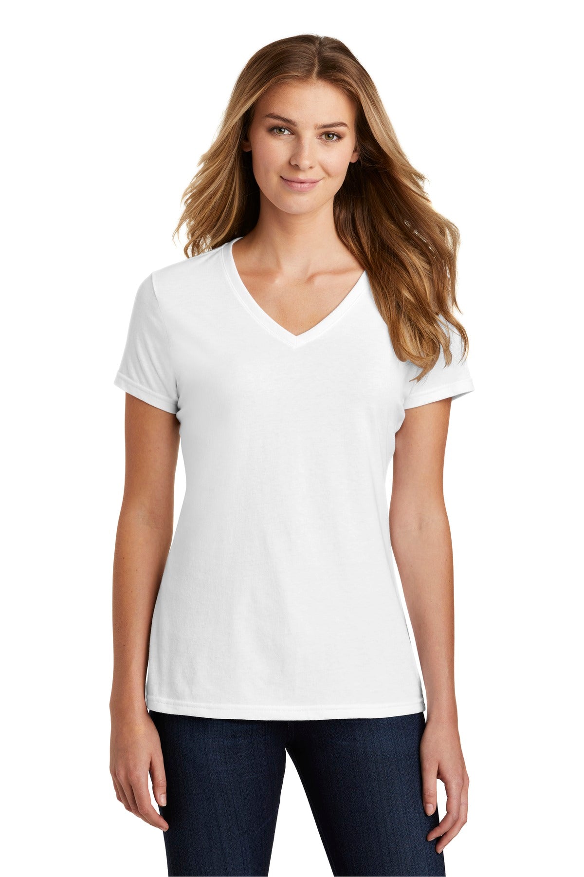 Port & Company  Women's Fan Favorite  Blend V-Neck Tee. LPC455V White