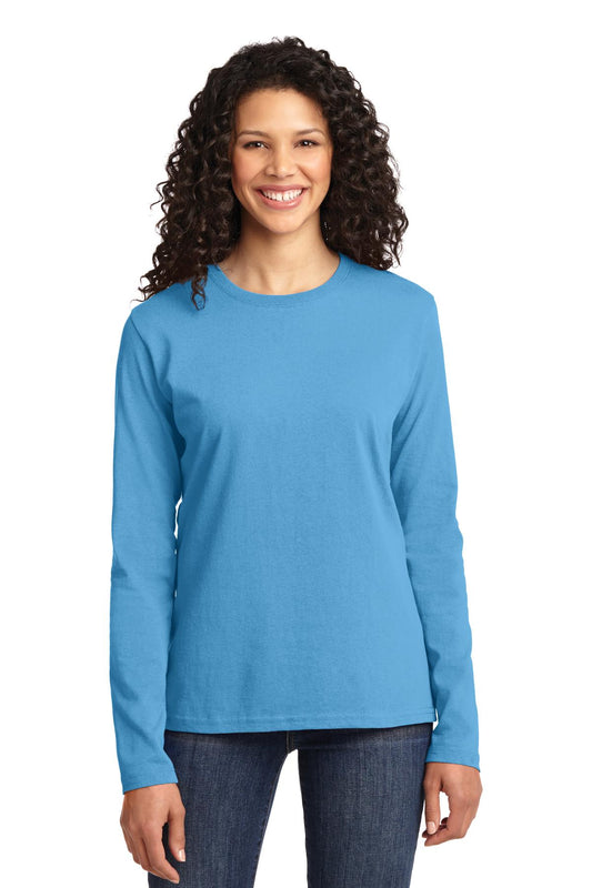 Port & Company Women's Long Sleeve Core Cotton Tee. LPC54LS Aquatic Blue