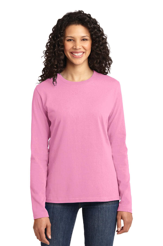 Port & Company Women's Long Sleeve Core Cotton Tee. LPC54LS Candy Pink