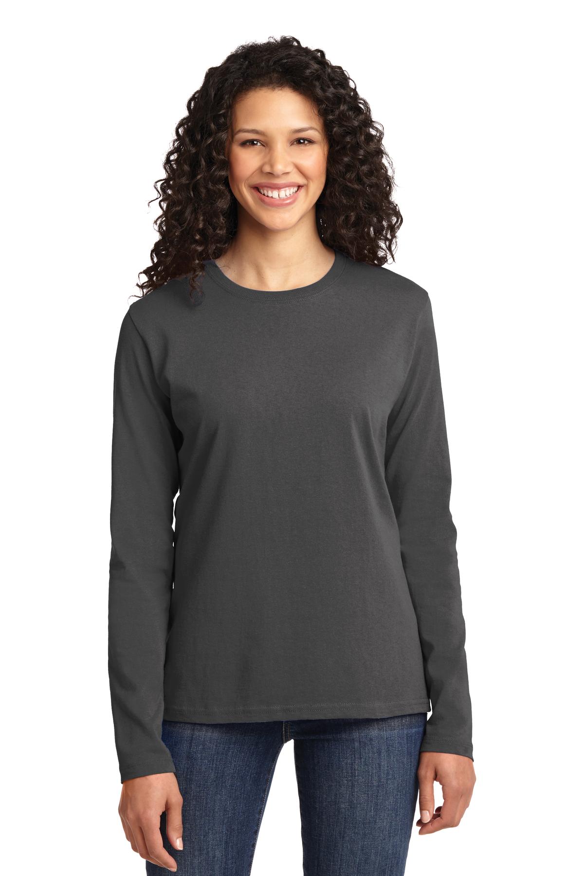 Port & Company Women's Long Sleeve Core Cotton Tee. LPC54LS Charcoal