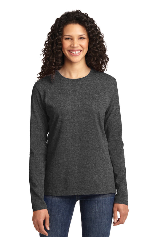 Port & Company Women's Long Sleeve Core Cotton Tee. LPC54LS Dark Heather Grey